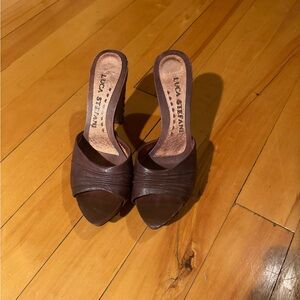 Luca Stefani Vintage Brown Leather Heeled Mules